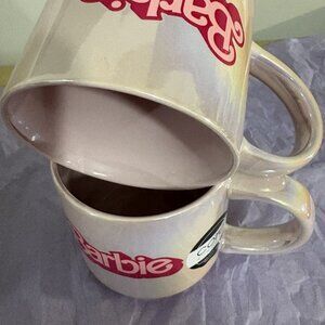 Barbie Iridescent Ceramic Mugs – Core Home Pink Logo Cups – Set of 2